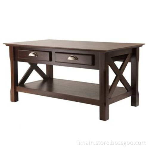 Coffee Table, 2 Storage Drawers with Brushed Pewter Finish Pulls
